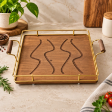 سینی کف چوب روژان مسوار سایز ۴  آبکاری طلایی