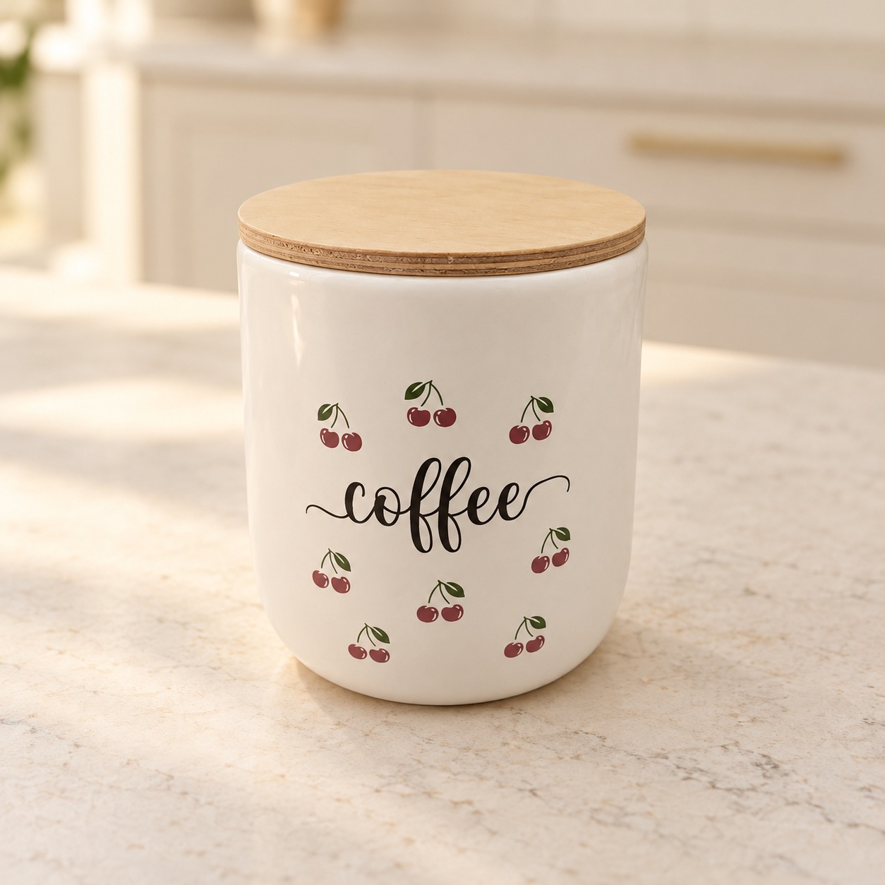 بانکه سرامیکی coffee طرح آلبالو با ارتفاع ۱۲ سانتی‌متر، نمای بالاتر